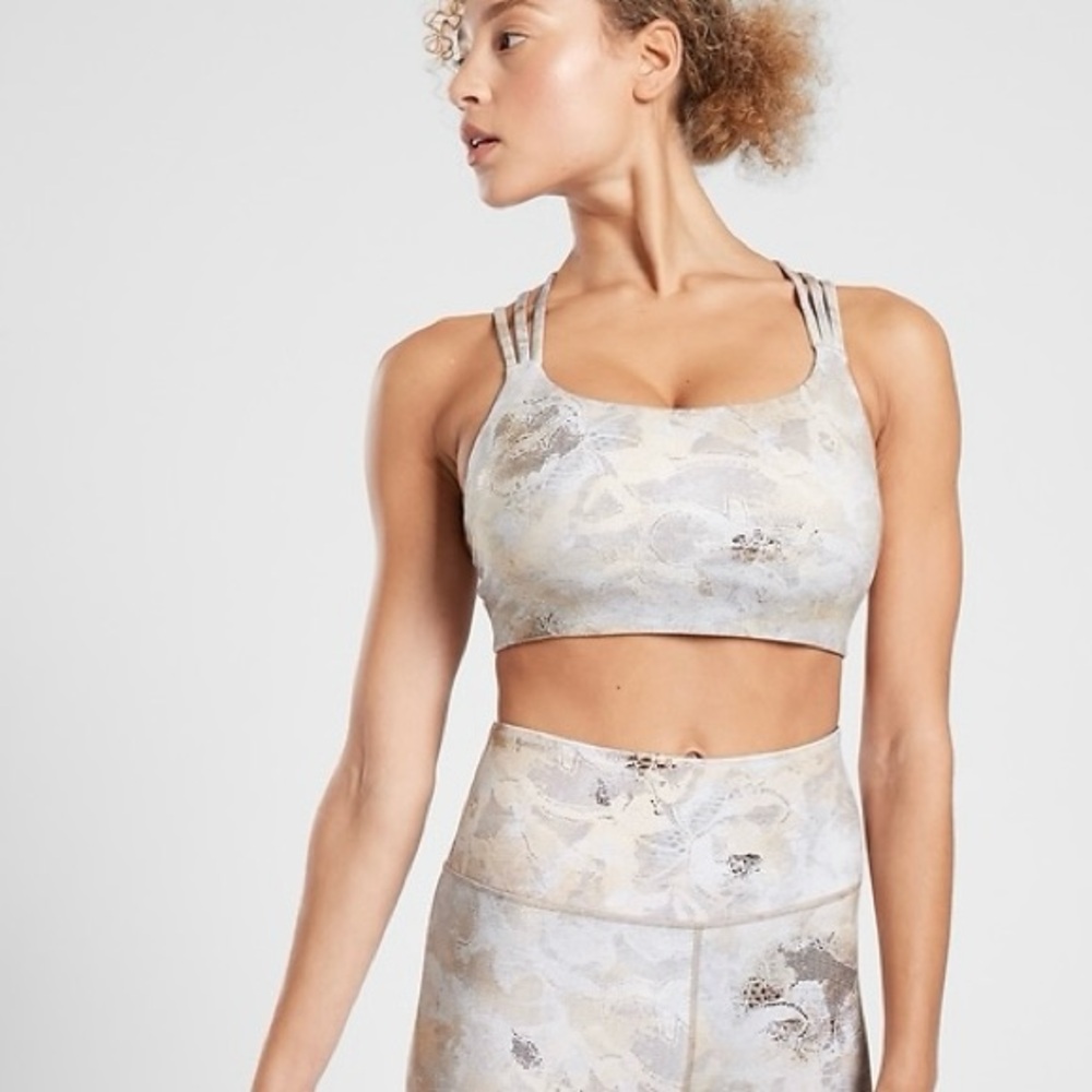 Athleta Two Piece Set Elation Gilded Gold Tight Leggings Sports Bra Powervita M